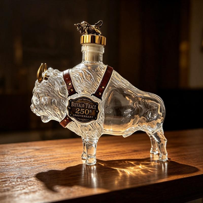 Garrafa de Whisky Bisonte em Vidro Borossilicato Sopro Manual 350 ml