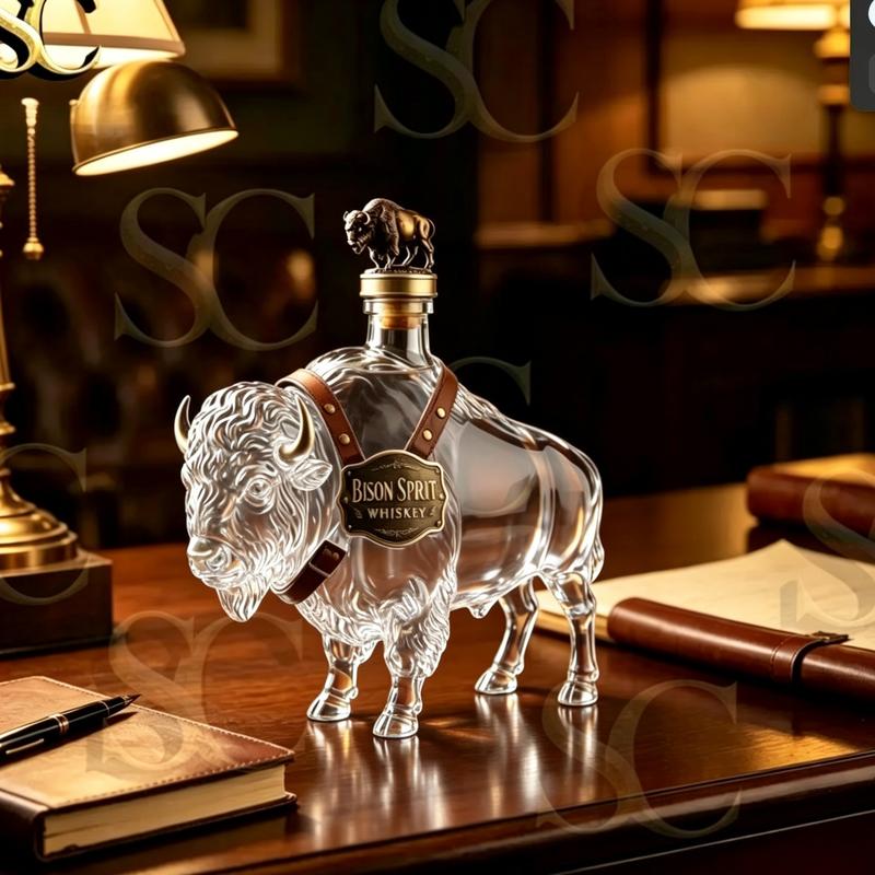 Garrafa de Whisky Bisonte em Vidro Borossilicato Sopro Manual 350 ml