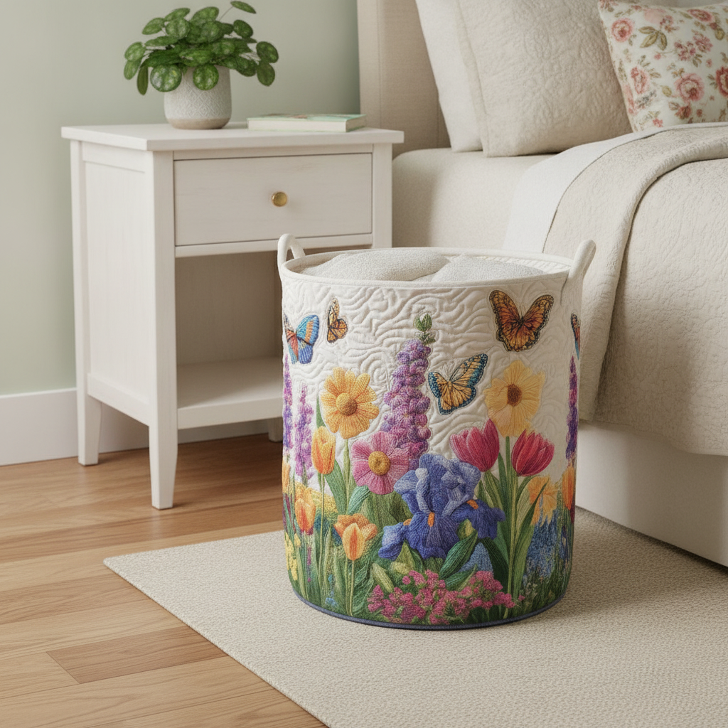 Cesto de Roupa Acolchoado – Flores da Primavera