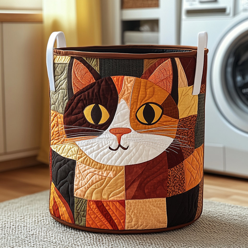 Cesto de Roupa Acolchoado – Gato Malhado