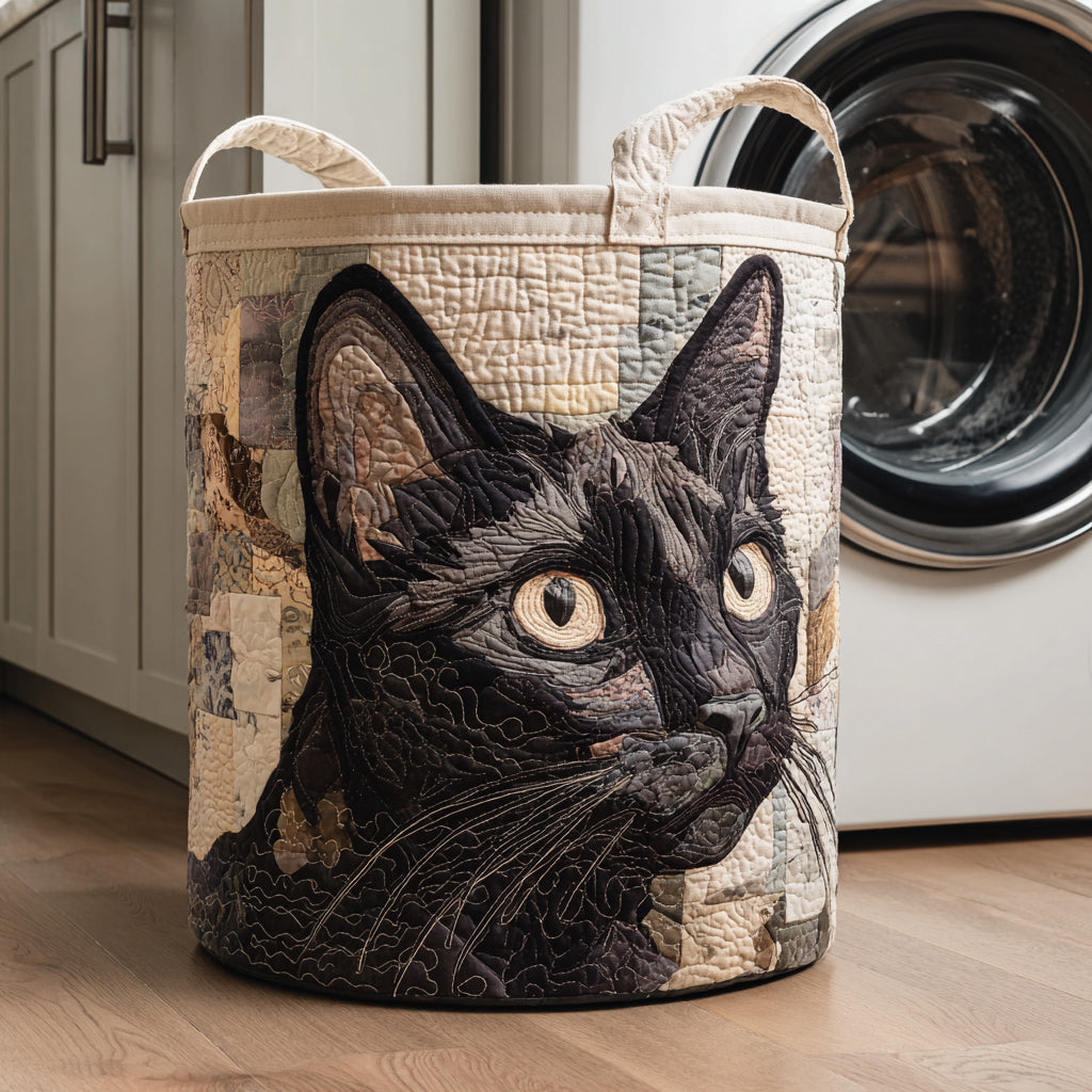 Cesto de Roupa Acolchoado – Gato Preto Rústico