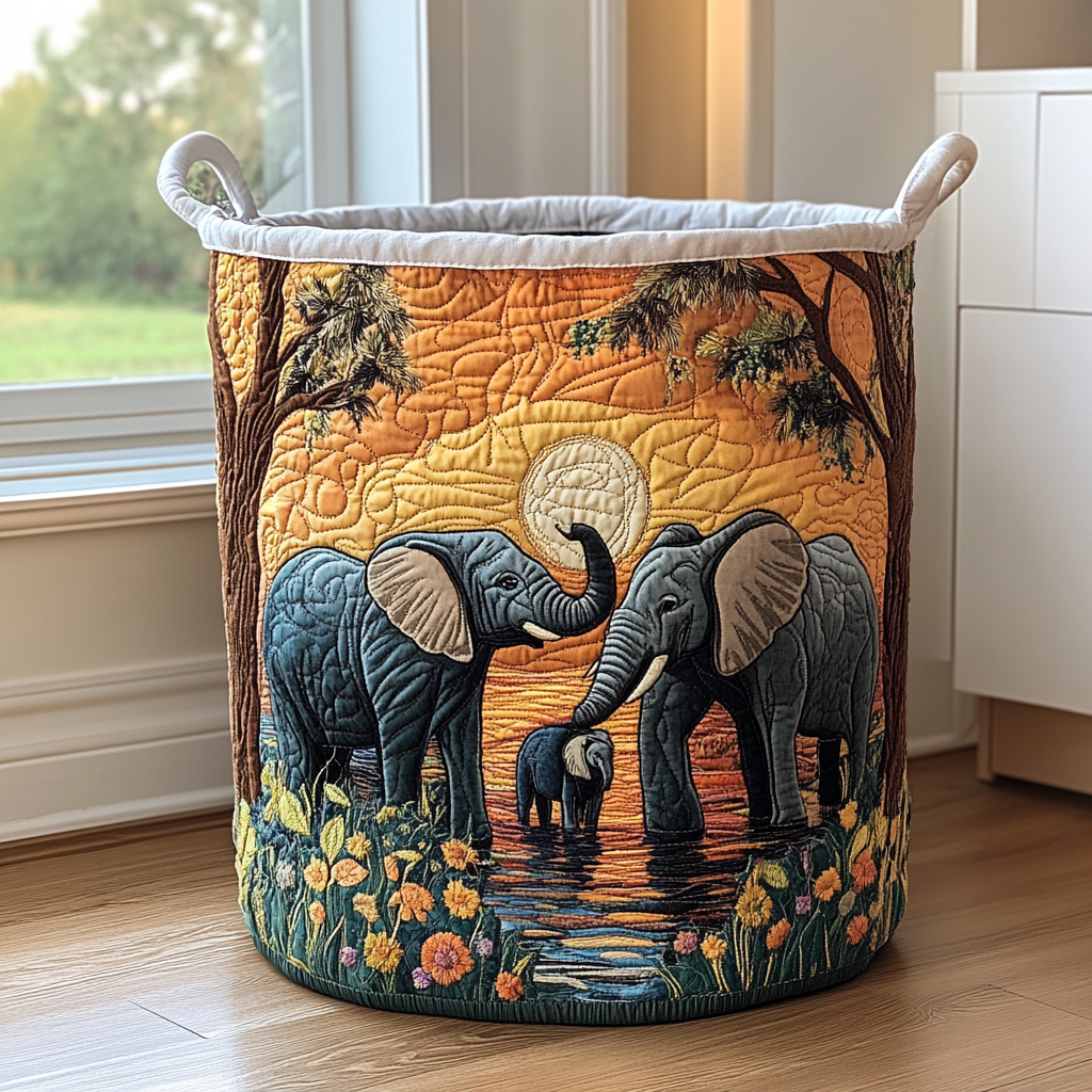 Cesto de Roupa Acolchoado – Elefante Rústico