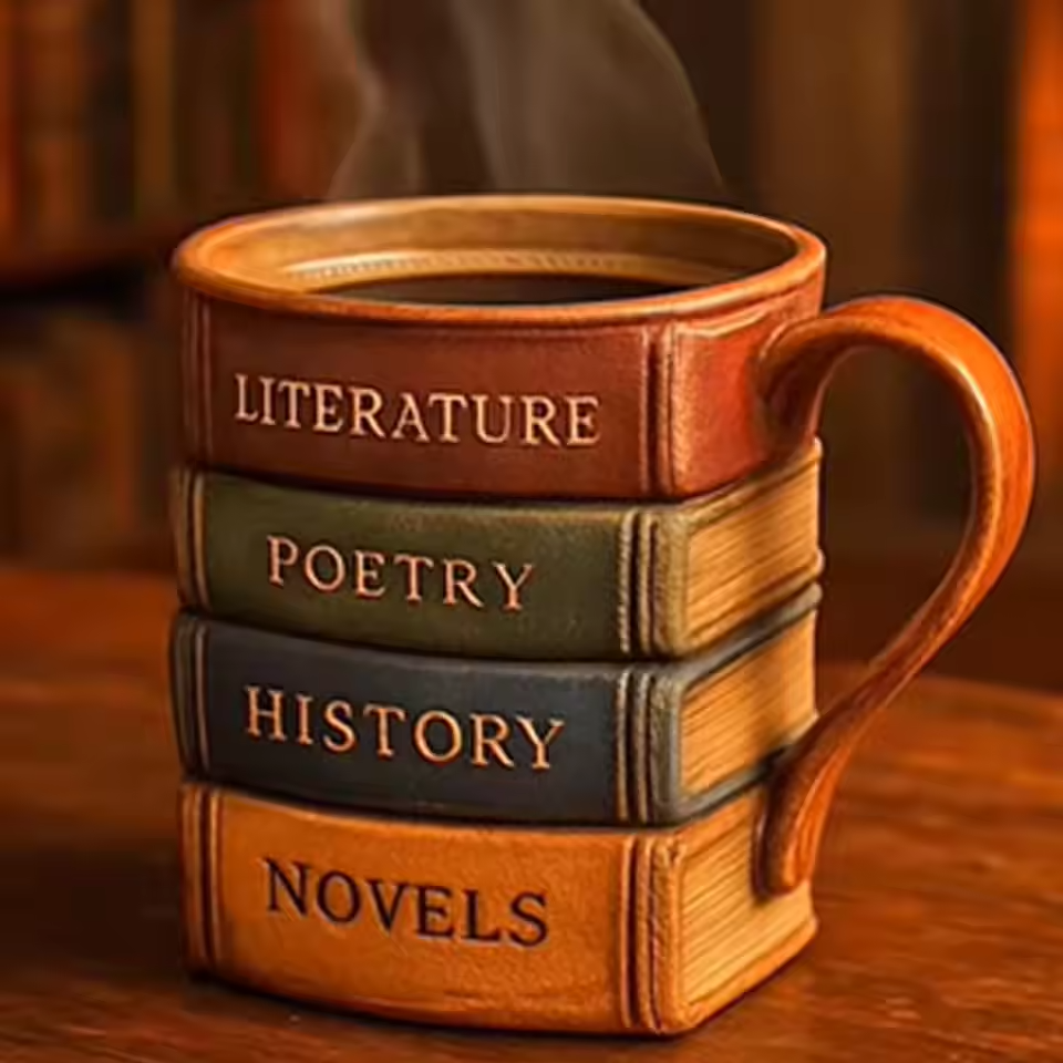 Caneca de Café Artesanal 3D – Tema Biblioteca, Refúgio do Leitor