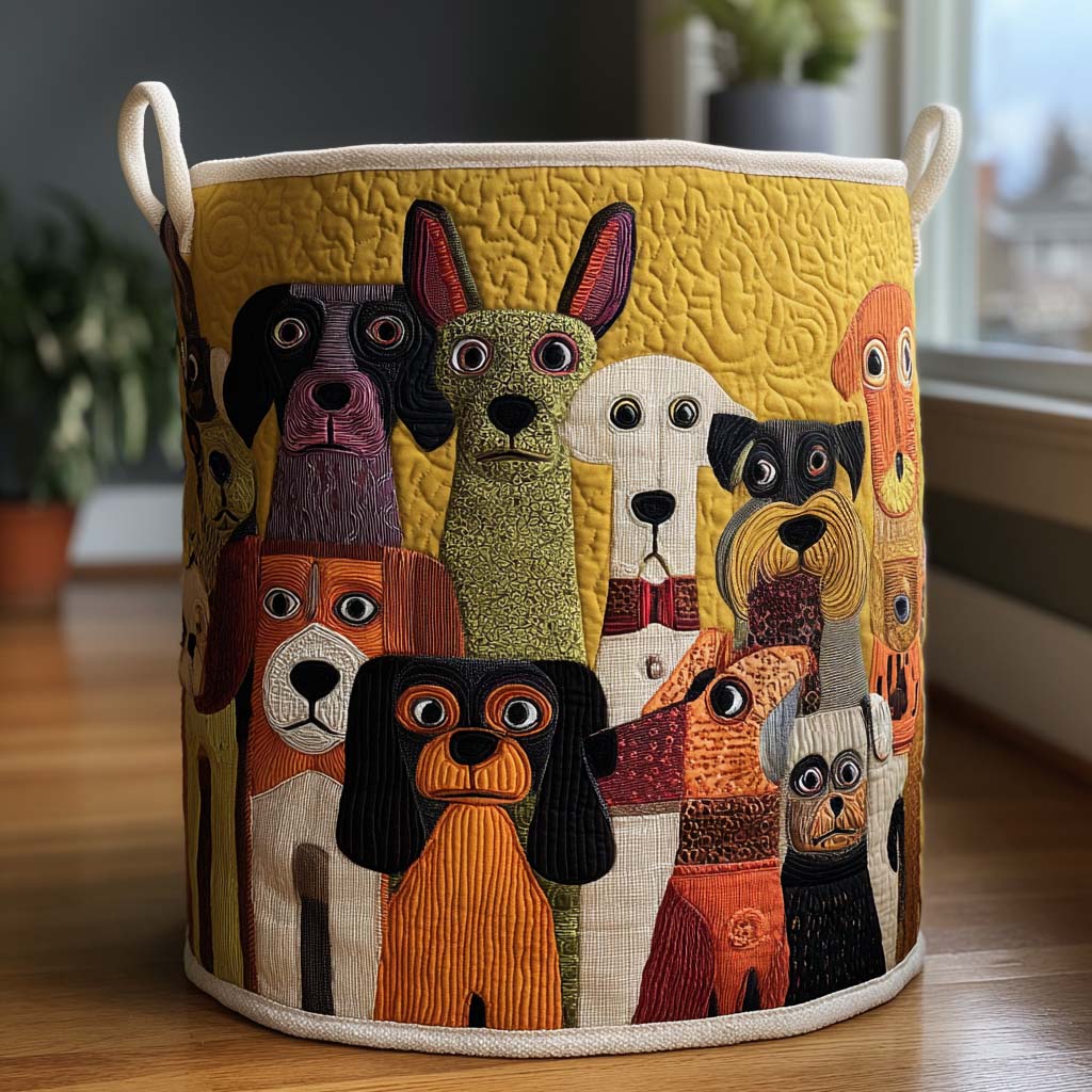 Cesto de Roupa Acolchoado – Cães Brincalhões