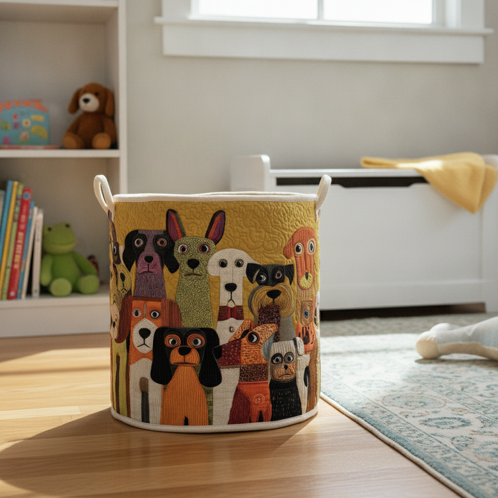 Cesto de Roupa Acolchoado – Cães Brincalhões